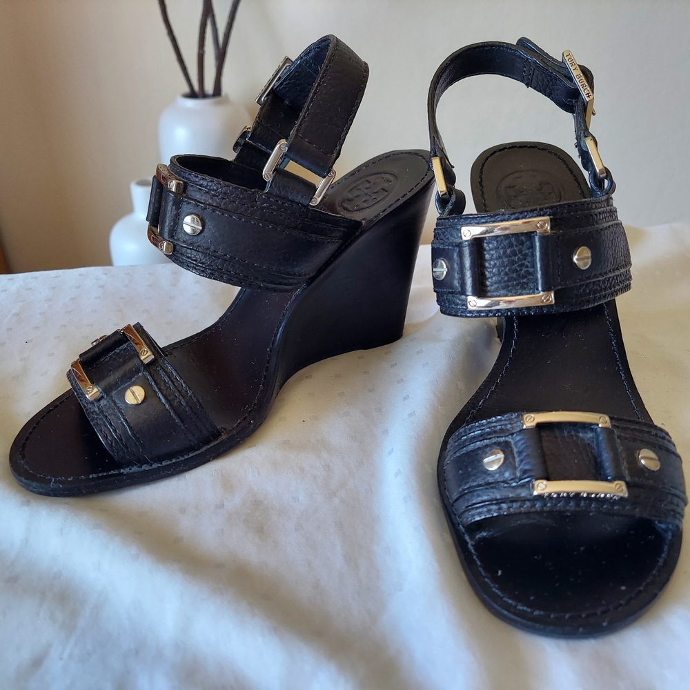 Tory Burch Black Wedges with Chic Slingback Design